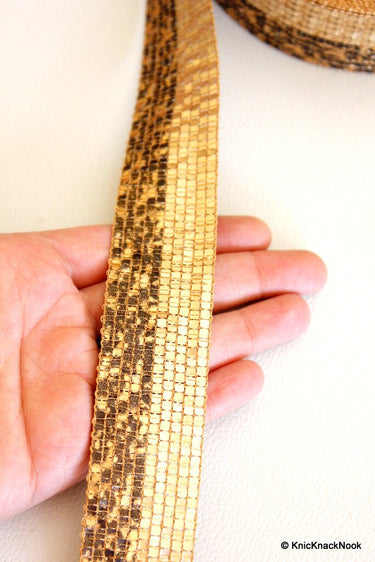 Bronze Sequins And Tiger Print Sequins Trim Lace, Approx. 32mm wide